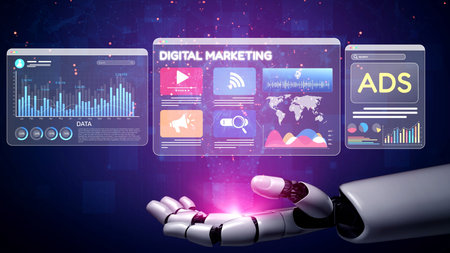Online ads and digital marketing help brands grow. Content marketing builds engagement. Marketing tools boost ROI. Effective ads and marketing drive online business success. Muxerの写真素材