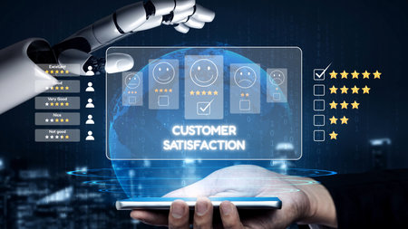Customer experience review analysis, customer satisfaction improvement, feedback data evaluation, service quality enhancement, and business reputation through online review insights. Muxerの写真素材
