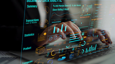 Data analytics and big data strategy for real-time analytics, predictive data modeling, business intelligence analytics, and data-driven decision-making in modern digital businesses. Thunkの写真素材