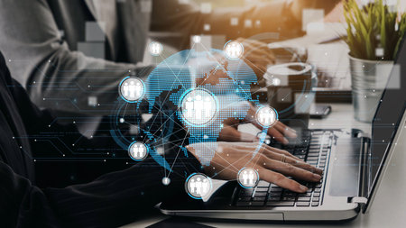 People networking, business connections, digital networking platforms, professional collaboration, and expanding opportunities through business relationship building and engagement. Muxerの写真素材