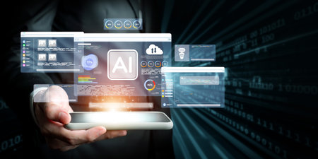 Human interact with AI artificial intelligence brain processor in concept of AI artificial intelligence engineering, big data and AI machine learning to use generative AI for business support. EIDEの写真素材