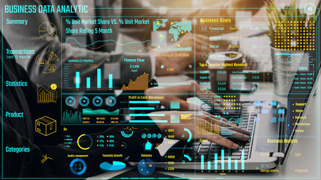 Data analytics and big data strategy for real-time analytics, predictive data modeling, business intelligence analytics, and data-driven decision-making in modern digital businesses. Thunkの写真素材