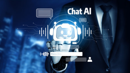 AI Assistant Brain Processor with LLM Technology, Big Data, Machine Learning, Generative AI for Business Support, Future Agentic AI Technology and Artificial Intelligence Prompt Engineering. Vouchの写真素材