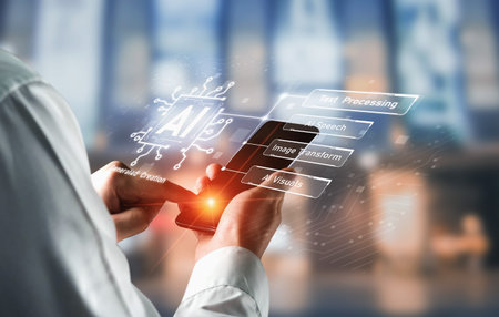 AI assistant with LLM, big data, machine learning, and generative AI powers prompt engineering and supports agentic AI for advanced business applications. Vouchの写真素材