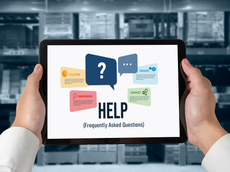 Help screen on the website provide answer to FAQ frequently asked question snugly with knowledge information and solution by customer supportの写真素材