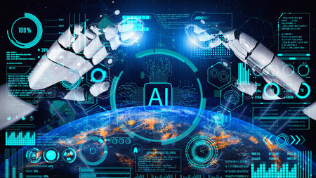 AI Assistant Brain Processor with LLM Technology, Big Data, Machine Learning, Generative AI for Business Support, Future Agentic AI Technology and Artificial Intelligence Prompt Engineering. Thunkの写真素材