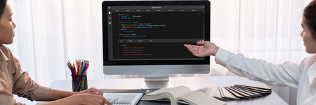Software development programming on computer screen for brisk application and program codingの写真素材