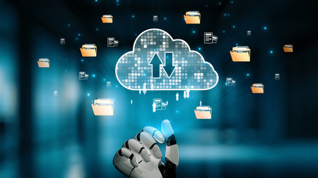 AI artificial intelligence optimizes cloud infrastructure with virtual assistants and intelligent automation, improving scalability, security, and digital business continuity. Epochの写真素材