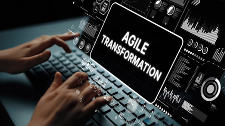 Innovative Digital Workspace Representing Agile Transformation with Data Analytics and Modern Technology Concepts. Asymptotic smart data analytic.の写真素材