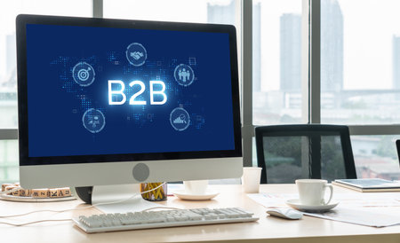 Business person navigates B2B landscape, harness technology to enhance business-to-business connections. Discover reshapes B2B interaction, driving innovation in business-to-businesses strategy. briskの写真素材