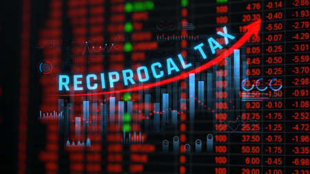 Visual Representation of Reciprocal Tax Increase with Market Data Background for Economic and Financial Concepts. Consignment.の写真素材