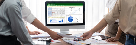 Spreadsheet document information financial startup concept. data and graphs in spreadsheet documents...