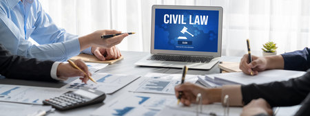 Civil law brisk information showing on computer screen for Common Justice Legal Regulation Rights Conceptの写真素材