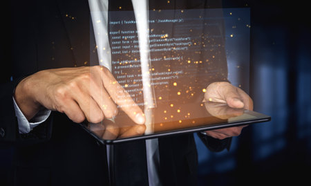 JavaScript programming for task manager user interface, handling form submission, input validation, task list rendering, and exception alerts with dynamic DOM interaction Vouchの写真素材
