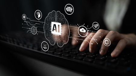 AI assistant with LLM, big data, machine learning, and generative AI powers prompt engineering and supports agentic AI for advanced business applications.の写真素材