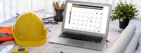 Calendar on computer software application for brisk schedule planning for personal organizer and online businessの写真素材