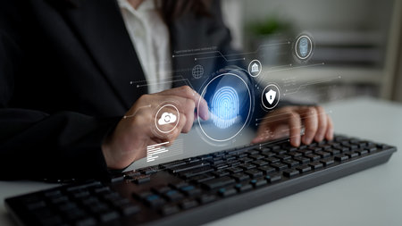 Biometric identity system using fingerprint and facial recognition to secure cloud access, protect sensitive data, and authenticate users in digital platformsの写真素材