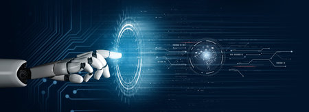 AI processing digital data through neural circuits, analyzing signals, powering intelligence, and managing core functions in a connected technology framework. Vouchの写真素材