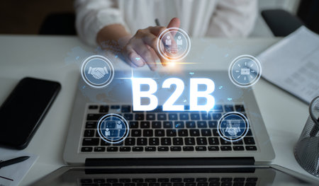 B2B technology enhances operations, improves communication, and drives market efficiency through digital tools and strategic innovation.の写真素材