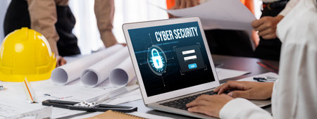 Cyber security system on computer screen protect private information brisk from hacker and cyber attackの写真素材