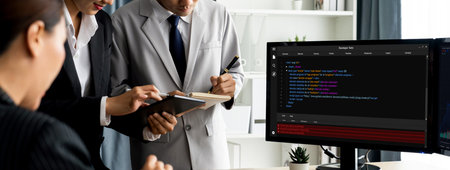 Software development programming on computer screen for brisk application and program codingの写真素材