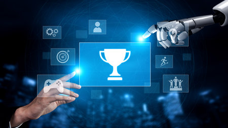 AI supports motivation and success by analyzing performance, tracking goals, and providing insights to help users achieve excellence and win challenges Vouchの写真素材