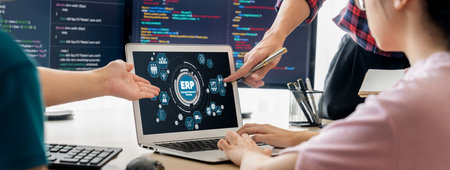 ERP enterprise resource planning software for brisk business to plan the marketing strategyの写真素材