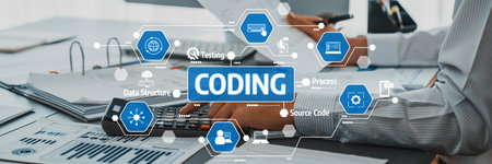 A detailed visual representation of coding concepts including data structure, testing, and source...