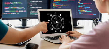 Generative AI virtual assistant tools for prompt engineer and user for ease of engage artificial intelligence AI technology help people to work with generative AI functions by prompting the AI briskの写真素材