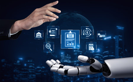 AI supports tax compliance, financial monitoring, VAT calculation, and regulation analysis, making financial workflows more accurate and efficient Vouchの写真素材
