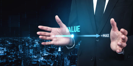 Value measurement and adjustment concept showing value, performance, and optimization level with focus on data analytics, calibration, and improvement Vouchの写真素材