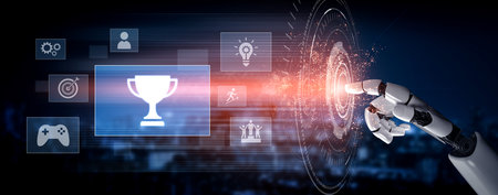AI supports motivation and success by analyzing performance, tracking goals, and providing insights to help users achieve excellence and win challenges Vouchの写真素材