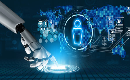 AI artificial intelligence transforms hiring with digital recruiters, virtual HR assistants, and smart matching tools for modern talent acquisition. Vouchの写真素材