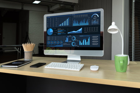Business data dashboard provide business intelligence analytic for marketing strategy planning snugly with big data set to analyze customer demands and foreseeing business futureの写真素材