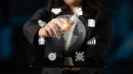 Global marketing and finance strategy supports business expansion through international planning, digital tools, and cross-border marketing for global success.の写真素材