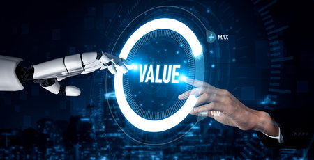 AI optimizes ERP systems through virtual assistants, automating processes and enhancing efficiency in enterprise resource planning. Vouchの写真素材