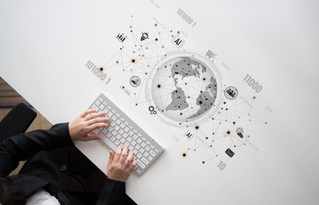 Global AI-powered digital network ecosystem connecting data, finance, analytics, ecommerce,...
