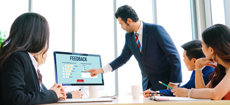 Customer feedback and review analysis by modish computer software for corporate businessの写真素材