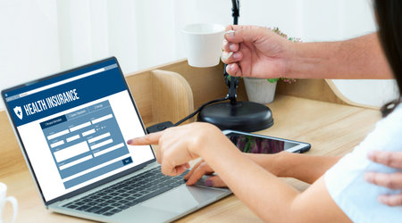 Health insurance web site modish registration system for easy form fillingの写真素材