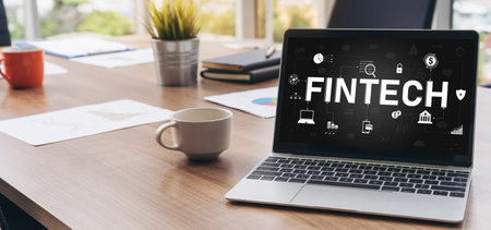 Fintech financial technology software for modish business to analyze marketing strategyの写真素材