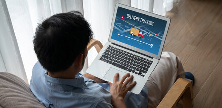 Delivery tracking system for e-commerce and modish online business to timely goods transportation and deliveryの写真素材