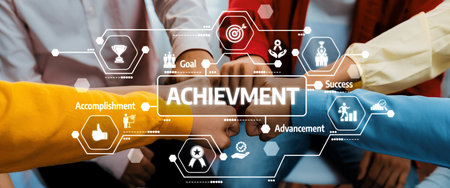 A dynamic illustration showcasing hands joining in solidarity, symbolizing teamwork, achievement, and collaboration for personal and professional success and growth. Amityの写真素材