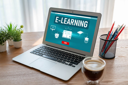 E-learning website with modish sofware for student to study online on the internet networkの写真素材