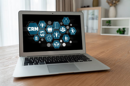 Customer relationship management system on modish computer for CRM business and enterpriseの写真素材