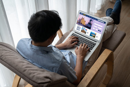 Online travel agency website for modish search and travel planning offers deal and package for flight , hotel and tour bookingの写真素材