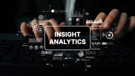 Professional Business Person Using Computer for Insight Analytics with Data Visualization Graphics....