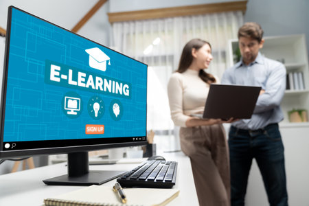 E-learning website with brisk sofware for student to study online on the internet networkの写真素材