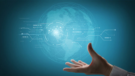 AI artificial intelligence with digital brain and connected data circuit. AI core processes data, AI...