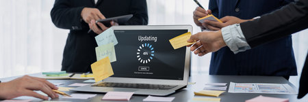 Software update on computer for brisk version of device software upgradeの写真素材