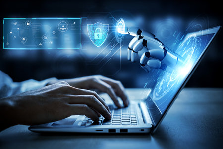 AI artificial intelligence strengthens cybersecurity with intelligent threat detection, virtual...